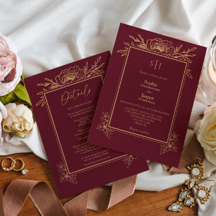 Invitation Monogramme simple Burgundy Gold tout en un Mariage