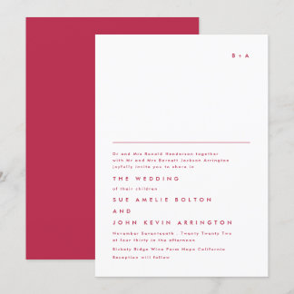 Invitation Monogramme simple élégant Magenta rouge
