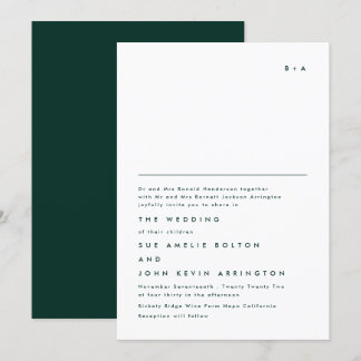 Invitation Monogramme simple Élégant Mariage vert Emerald
