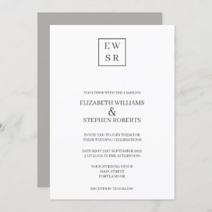 Invitation Monogramme simple Mariage blanc et gris
