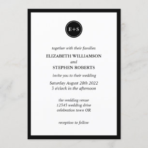 Invitation Monogramme simple Mariage noir et blanc