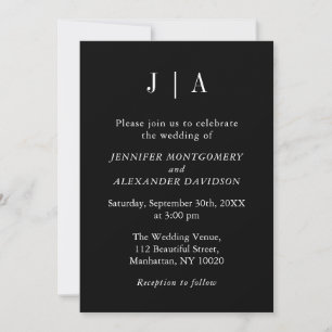 Invitation Monogramme Simple Moderne de Couple en Noir et Bla
