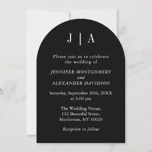 Invitation Monogramme simple moderne Mariage noir et blanc