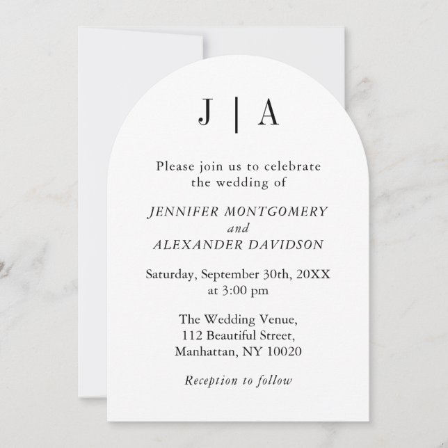 Invitation Monogramme simple moderne noir et blanc Nom du cou (Devant)