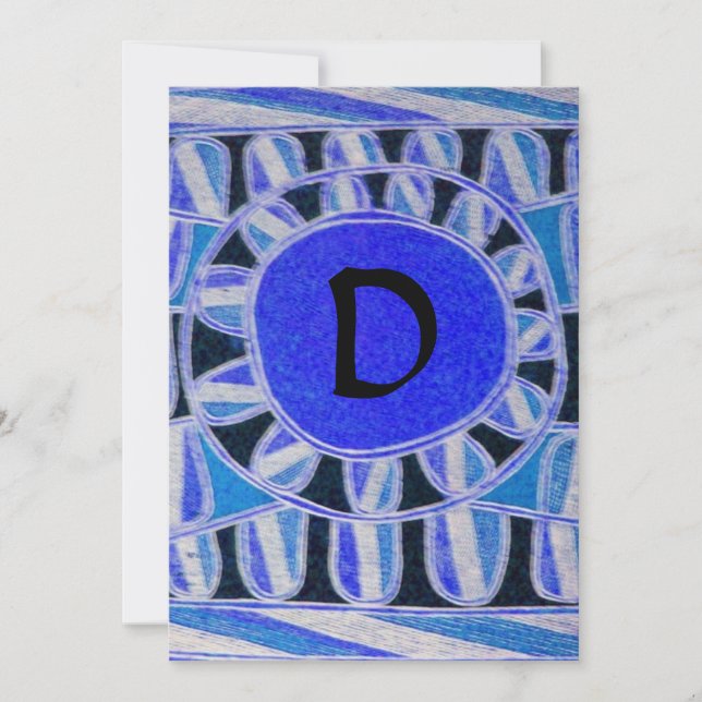 Invitation MONOGRAMME SOLAIRE, bleu clair turquase noir blanc (Devant)