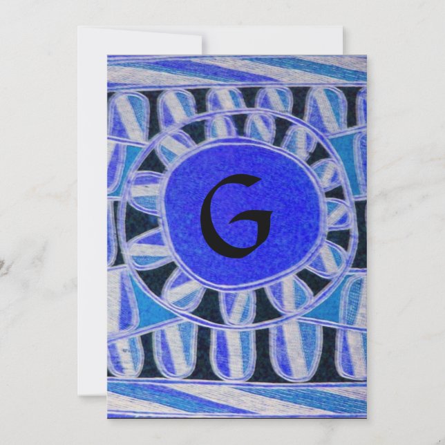 Invitation MONOGRAMME SOLAIRE, bleu turquoise noir blanc vif (Devant)