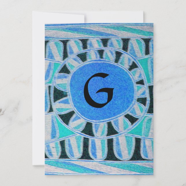 Invitation MONOGRAMME SOLAIRE, bleu turquoise noir blanc vif (Devant)