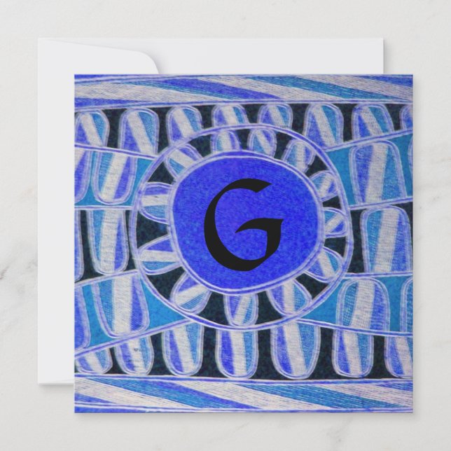 Invitation MONOGRAMME SOLAIRE, bleu turquoise vif noir blanc (Devant)