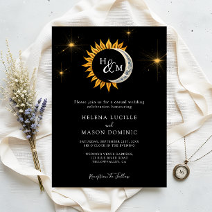 Invitation Monogramme solaire et lunaire Mariage noir élégant