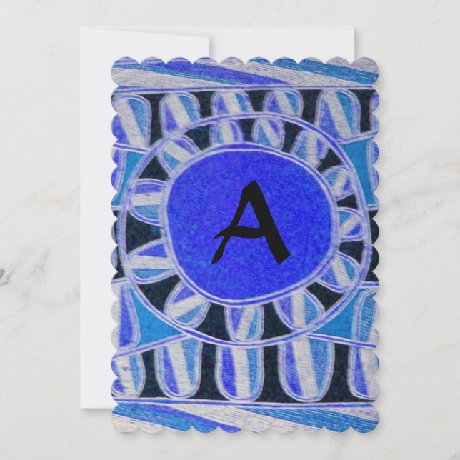 Invitation MONOGRAMME SOLAIRE Géométrique BleuTurquoise Blanc (Devant)