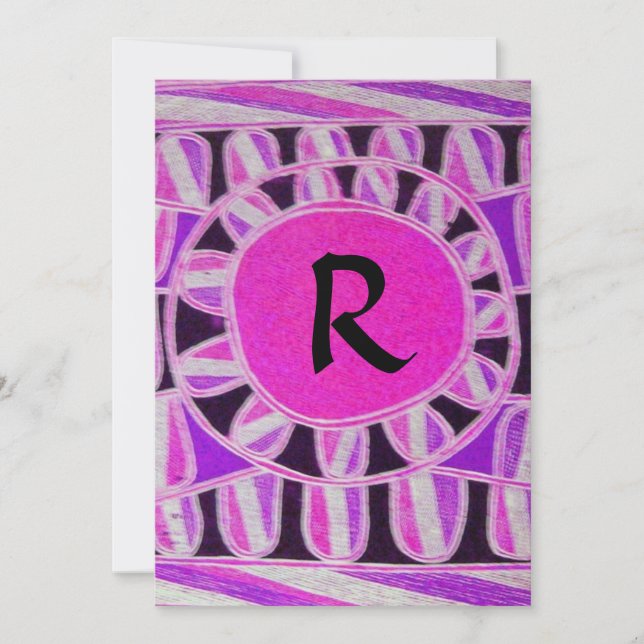 Invitation MONOGRAMME SOLAIRE, violet rose vif noir blanc (Devant)
