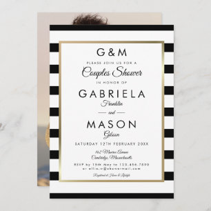 Invitation Monogramme Stripe Mariage Couples Douche Photo