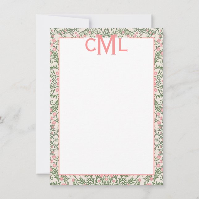 Invitation Monogramme sur mesure Chinoiserie rose et verte (Devant)