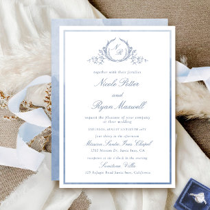 Invitation Monogramme tout-en-un Dusty Blue Watercolor Mariag