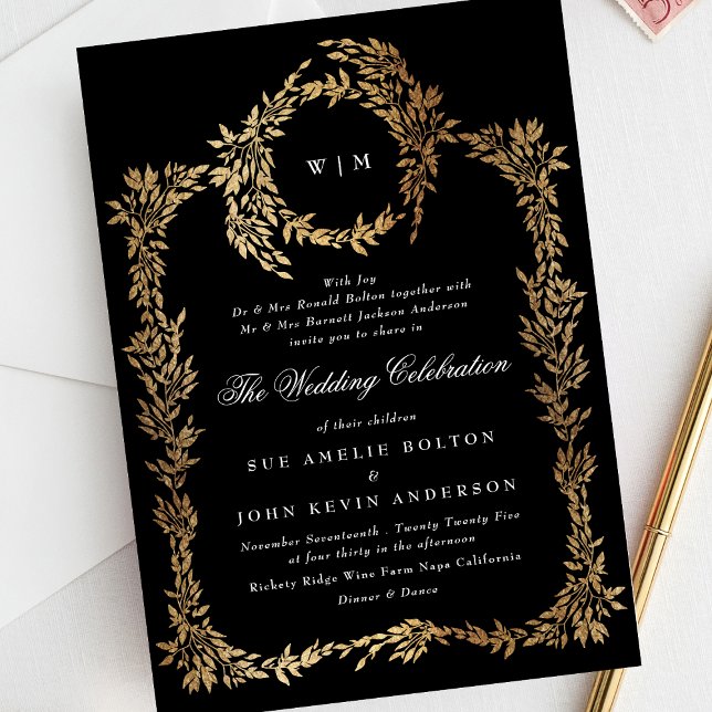 Invitation Monogramme traditionnel Noir Crest Mariage classiq (Créateur téléchargé)