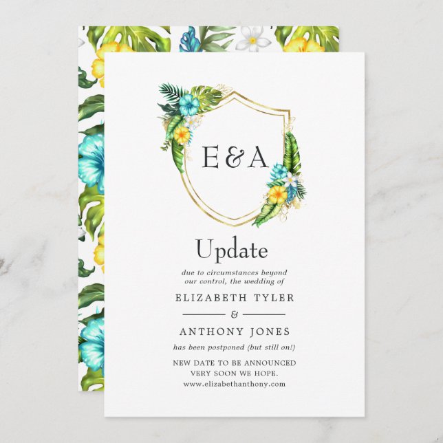 Invitation Monogramme Tropical Summer Beach Wedding Update (Devant / Derrière)