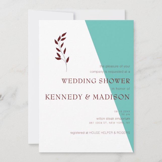 Invitation Monogramme turquoise 💍 Fête des mariées géométriq (Devant)