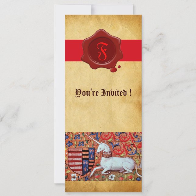 INVITATION MONOGRAMME UNICORN FLORAL PARCHMENT RED WAX SEAL (Devant)