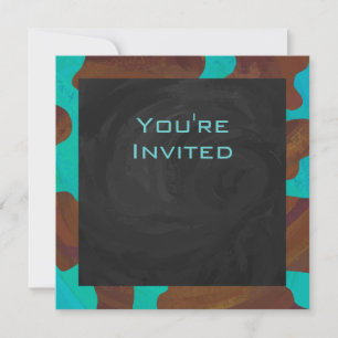 Invitation Monogramme Vache Impression Brown et Turquoise
