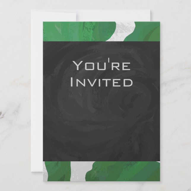 Invitation Monogramme vert et blanc de vache (Devant)