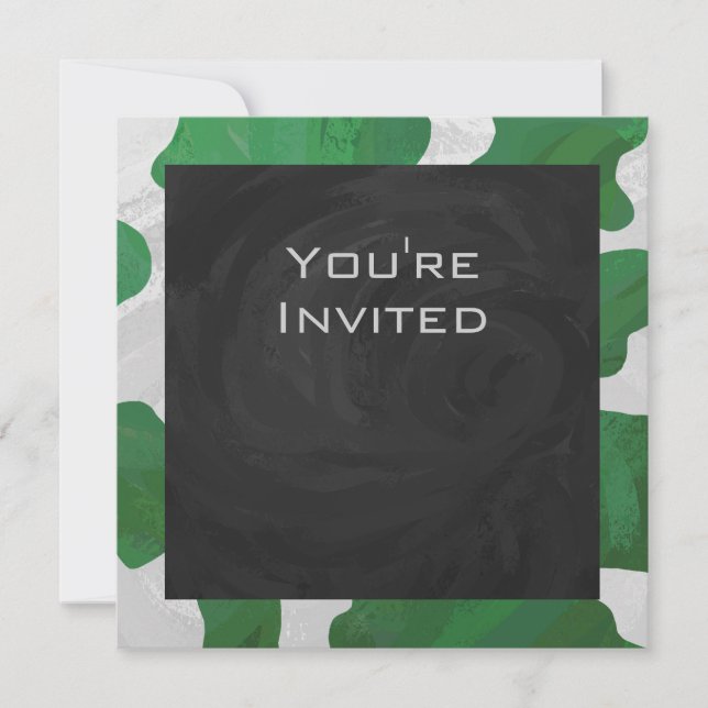 Invitation Monogramme vert et blanc de vache (Devant)