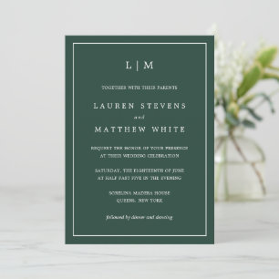 Invitation Monogramme vert forestier Mariage simple