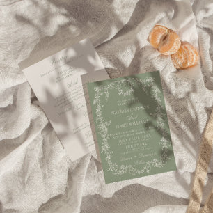 Invitation Monogramme Vert Sauge Floral Bohème Tout En Un Mar