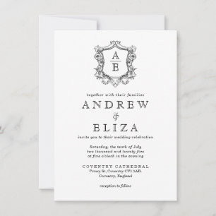 Invitation Monogramme Vintage classique Mariage noir et blanc