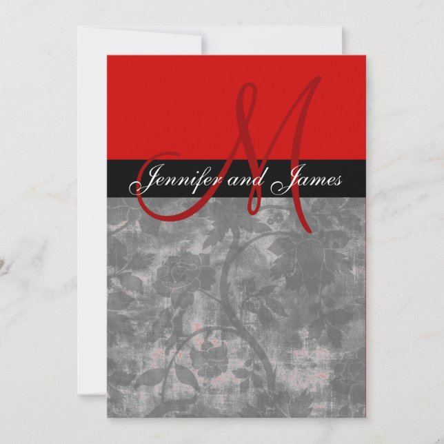 Invitation Monogramme Vintage Floral rouge (Devant)