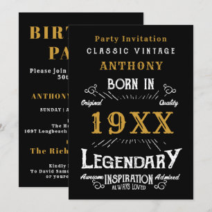 Invitation Monogramme Vintage rétro d'anniversaire personnali