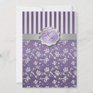 Invitation Monogramme Violet, Gris Floral