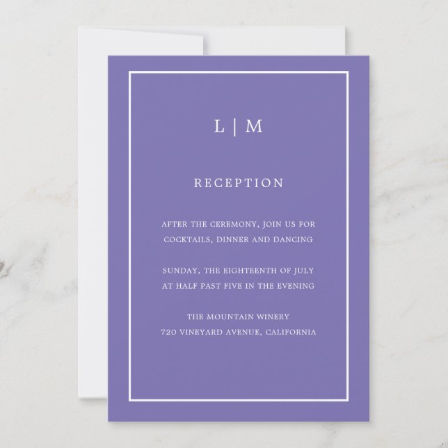 Invitation Monogramme violet minimal Mariage simple et élégan (Devant)