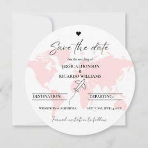 Invitation Monogramme voyage thème mariage enregistrer la dat