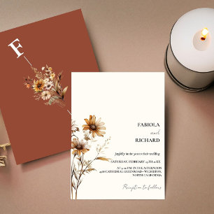 Invitation Monogramme Whimsical Burnt Orang Fleur sauvage Mar