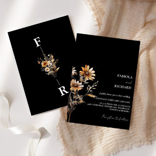 Invitation Monogramme Whimsical Mariage Fleur sauvage BLack