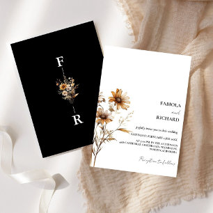Invitation Monogramme Whimsical Mariage Fleur sauvage BLack