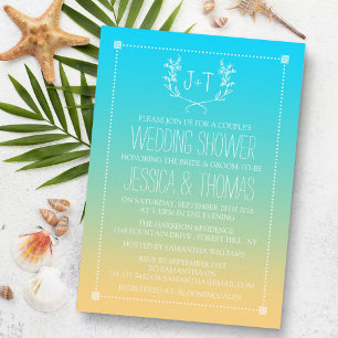 Invitation Monogramme Wreath Ombre Beach Wedwer
