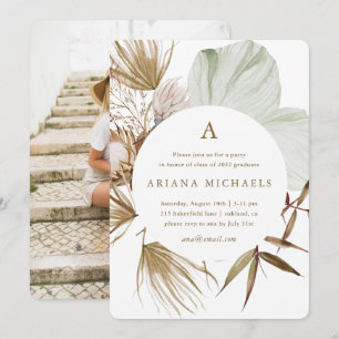 Invitation Monogramme Wreath One Photo Graduation Party