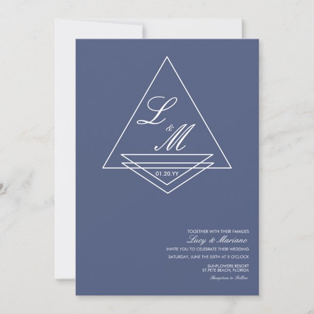 Invitation Monogrammed Elegant Script Blue Wedding  (Devant)