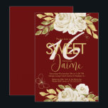 Invitation Monogrammed Sweet 16 Vin de fleurs roses Roses ivo<br><div class="desc">Invitations de Quinceanera avec sucre monogrammé 16</div>