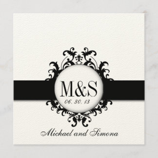 Invitation Monogrammes chics de damassé épousant la crème