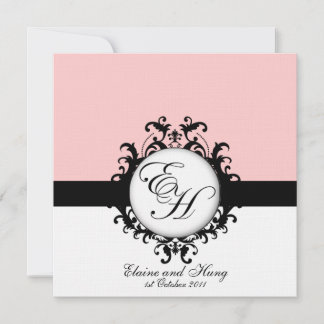 Invitation Monogrammes noirs Damask sur lin
