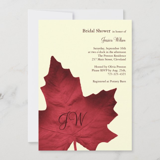 Invitation Monographie Automne de douche nuptiale  (Devant)