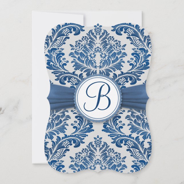 Invitation Monographie de damas bleu Royal Mariage Inviter (Dos)