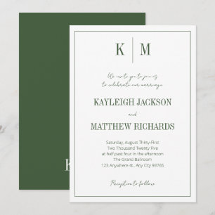 Invitation Monographie verte de forêt classique Mariage éléga