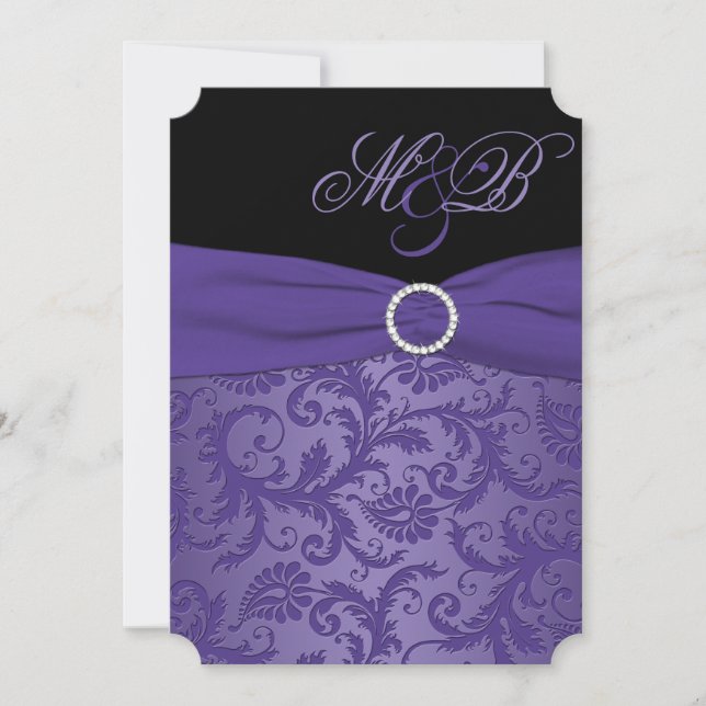 Invitation monographique en damas violet et noir (Devant)