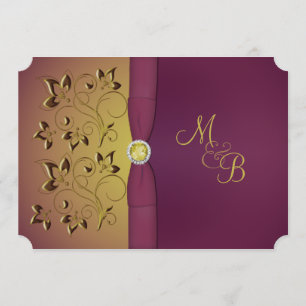 Invitation Monographique Florale D'Aubergines D'Or