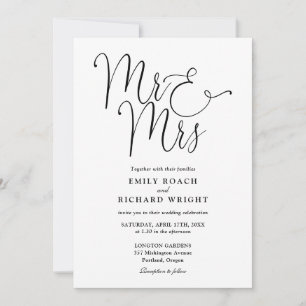 Invitation Monsieur et Madame Elégant Écriture Mariage Noir e