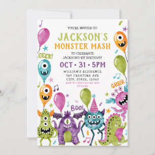Invitation Monster 1er anniversaire de la fête d'Halloween du