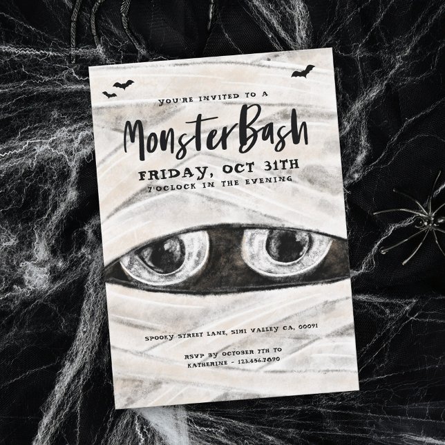 Invitation Monster Bash Éffrayant Wrapmy Maman Halloween Part (Monster Bash Spooky Wrapped Mummy Halloween Party Invitation)